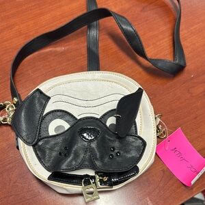 Betsey Johnson Black and Cream Pug Crossbody Bag